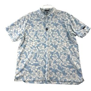 Bad Birdie Mens Golf Polo Hawaiian Hibiscus Floral  XXLarge Blue/White Logo